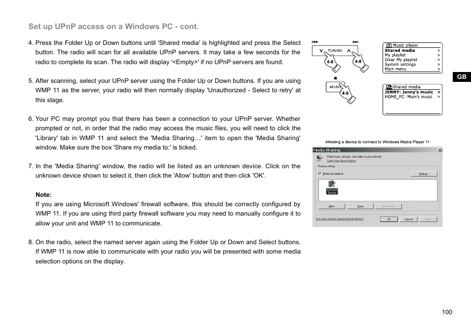 Set up upnp access on a windows pc - cont | Sangean DDR-62 (R1) User Manual | Page 101 / 104