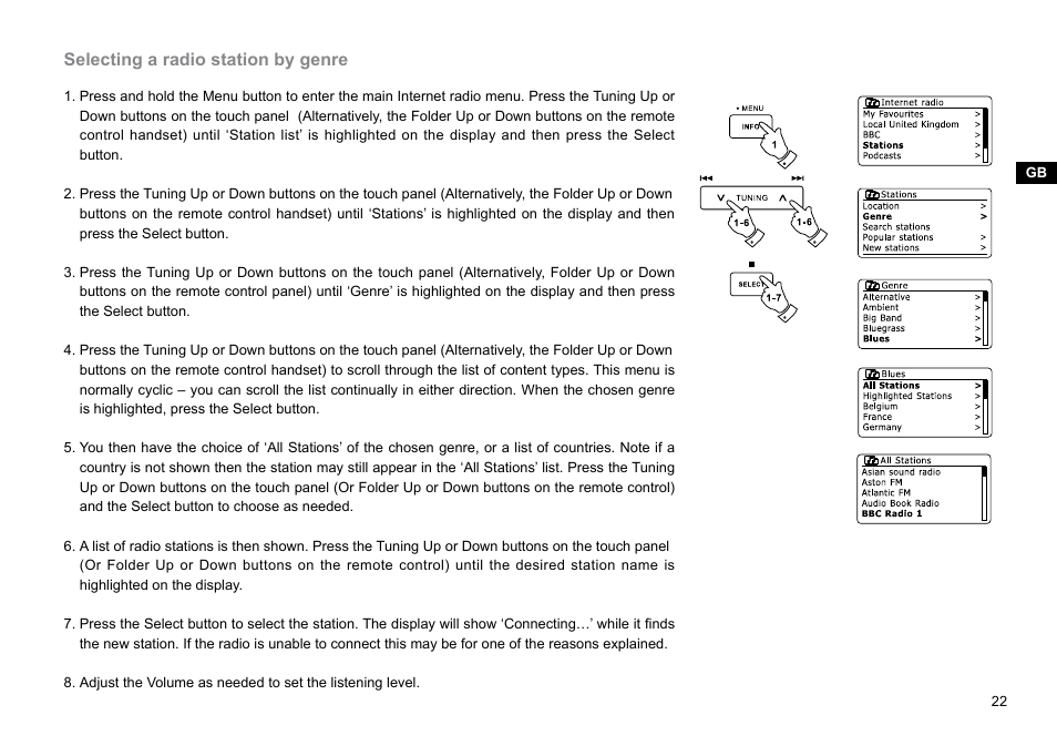 Selecting a radio station by genre | Sangean DDR-62 (R1) User Manual | Page 23 / 104