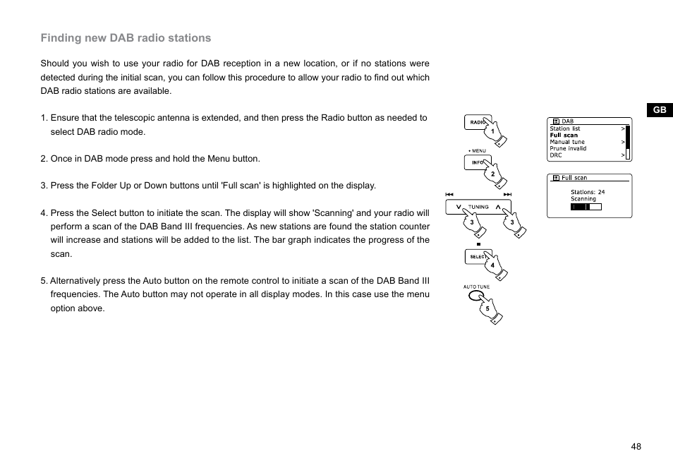 Finding new dab radio stations | Sangean DDR-62 (R1) User Manual | Page 49 / 104