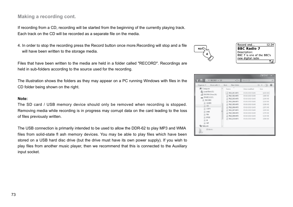 Making a recording cont | Sangean DDR-62 (R1) User Manual | Page 74 / 104