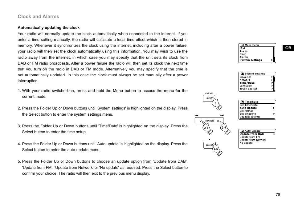 Clock and alarms | Sangean DDR-62 (R1) User Manual | Page 79 / 104