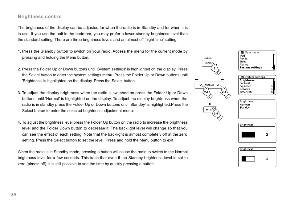 Brightness control | Sangean DDR-62 (R1) User Manual | Page 90 / 104