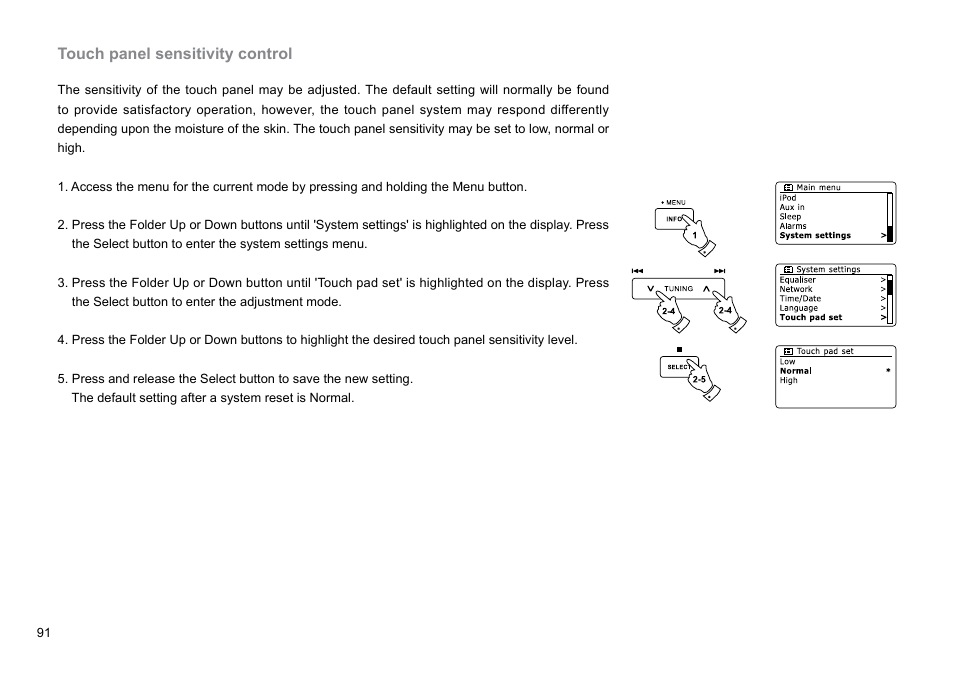 Touch panel sensitivity control | Sangean DDR-62 (R1) User Manual | Page 92 / 104
