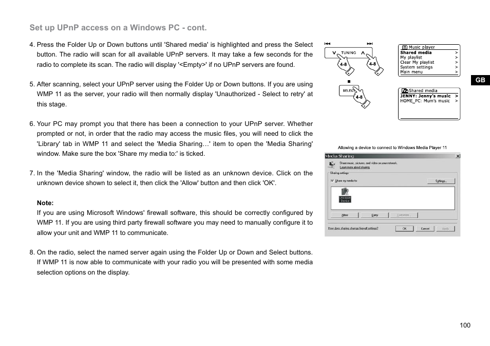 Set up upnp access on a windows pc - cont | Sangean DDR-62 (V1) User Manual | Page 101 / 104