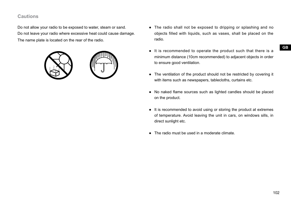 Cautions | Sangean DDR-62 (V1) User Manual | Page 103 / 104