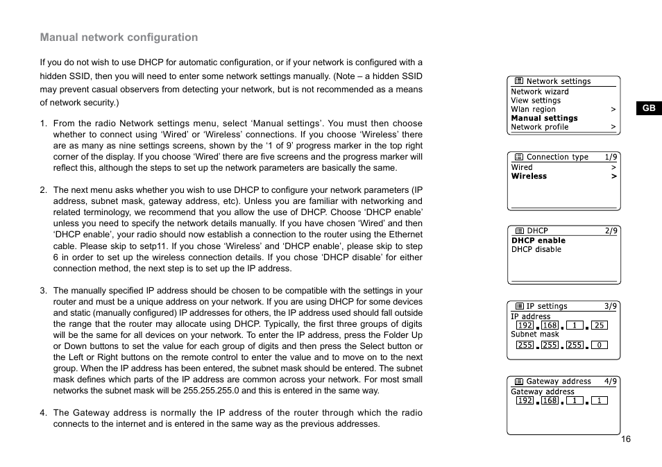 Manual network configuration | Sangean DDR-62 (V1) User Manual | Page 17 / 104