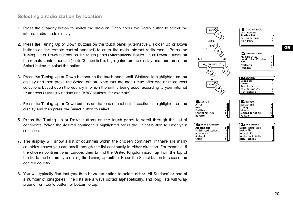 Selecting a radio station by location | Sangean DDR-62 (V1) User Manual | Page 21 / 104