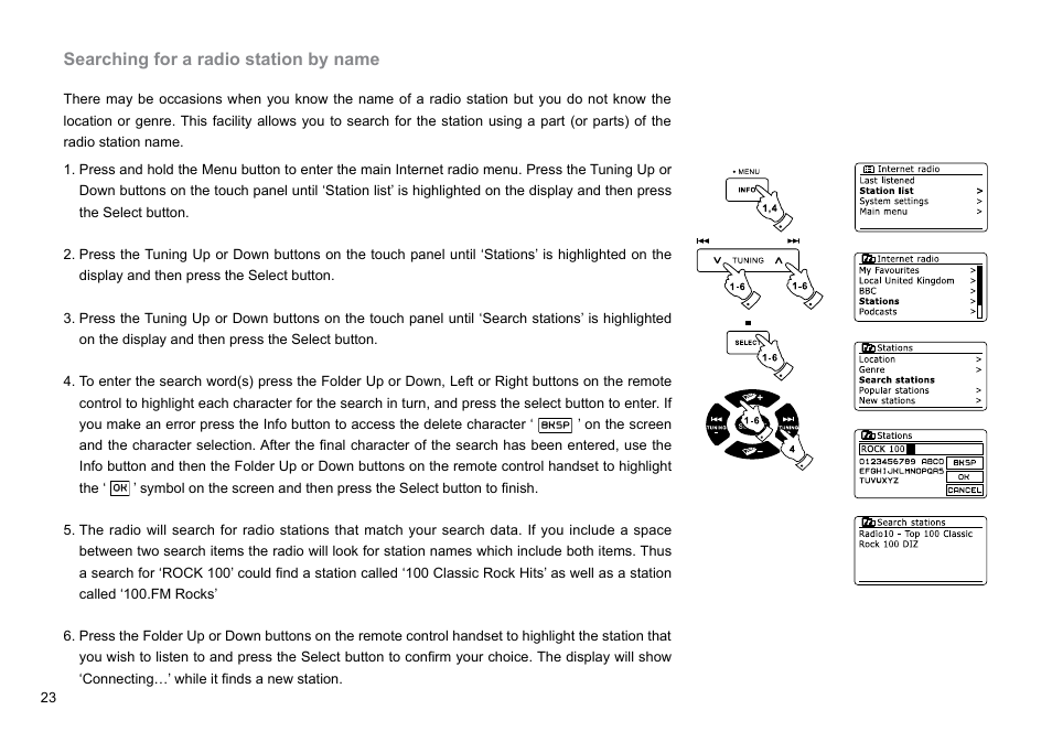 Searching for a radio station by name | Sangean DDR-62 (V1) User Manual | Page 24 / 104