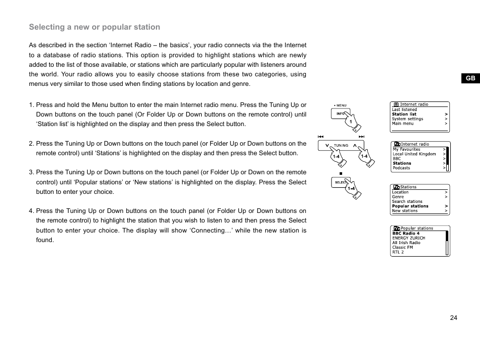 Selecting a new or popular station | Sangean DDR-62 (V1) User Manual | Page 25 / 104