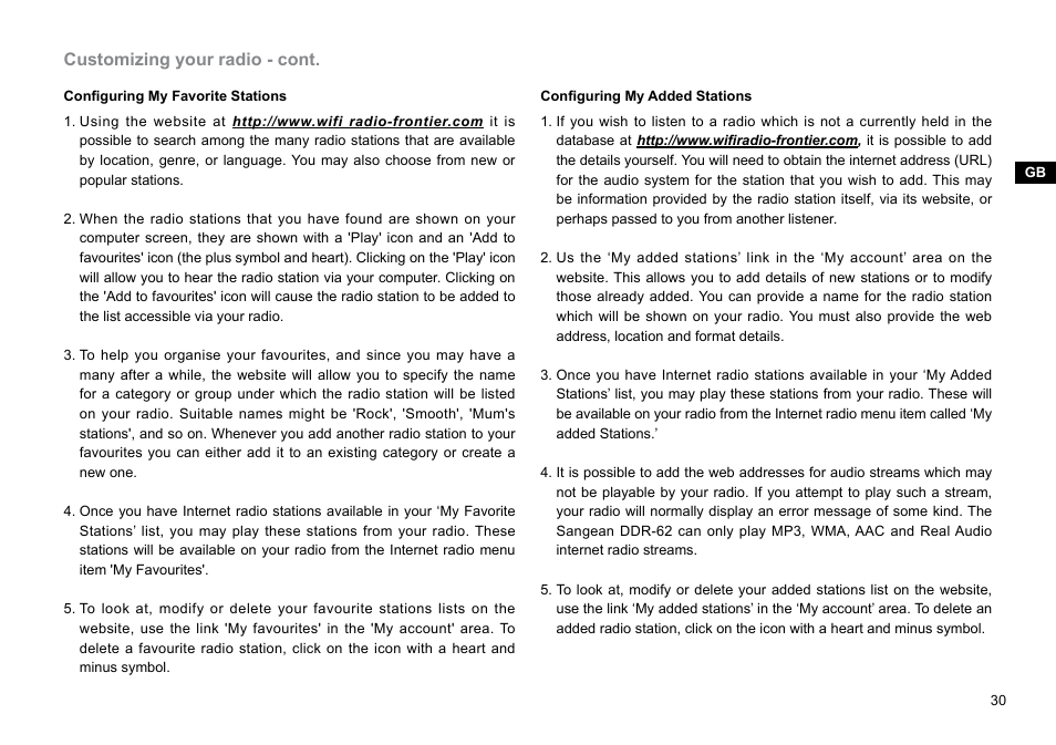 Customizing your radio - cont | Sangean DDR-62 (V1) User Manual | Page 31 / 104