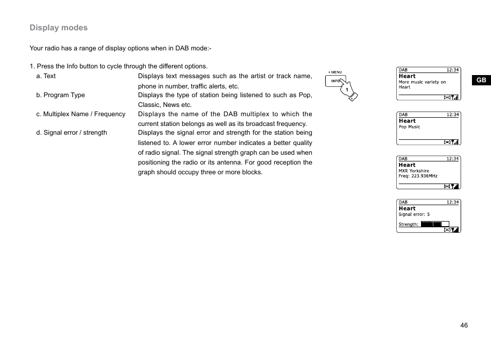 Display modes | Sangean DDR-62 (V1) User Manual | Page 47 / 104