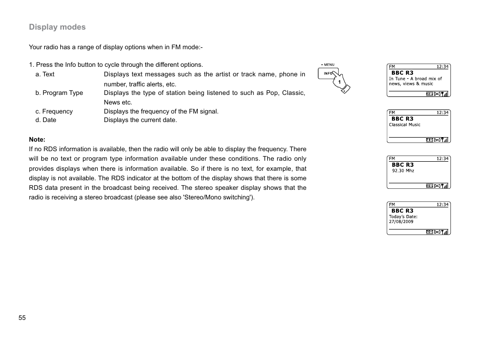 Display modes | Sangean DDR-62 (V1) User Manual | Page 56 / 104