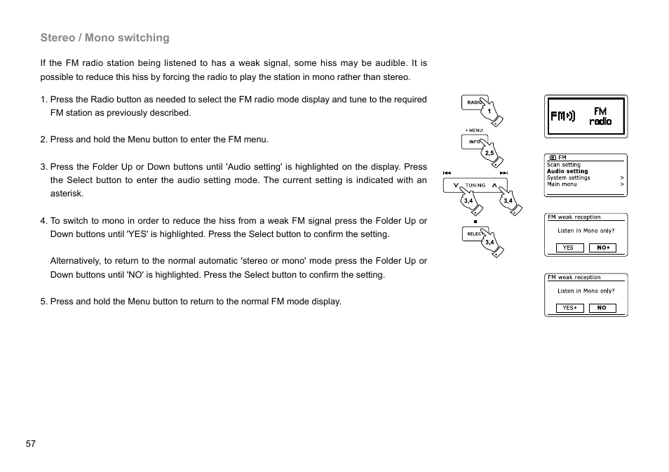 Stereo / mono switching | Sangean DDR-62 (V1) User Manual | Page 58 / 104