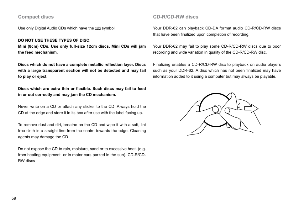 Compact discs, Cd-r/cd-rw discs | Sangean DDR-62 (V1) User Manual | Page 60 / 104
