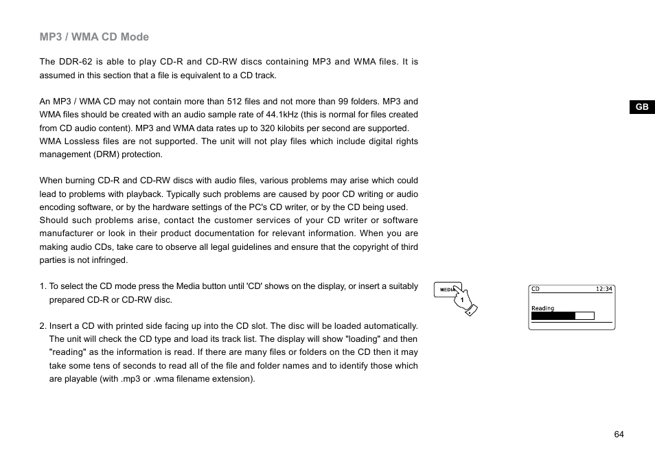 Mp3 / wma cd mode | Sangean DDR-62 (V1) User Manual | Page 65 / 104