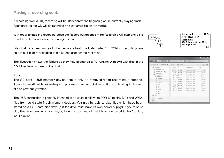 Making a recording cont | Sangean DDR-62 (V1) User Manual | Page 74 / 104