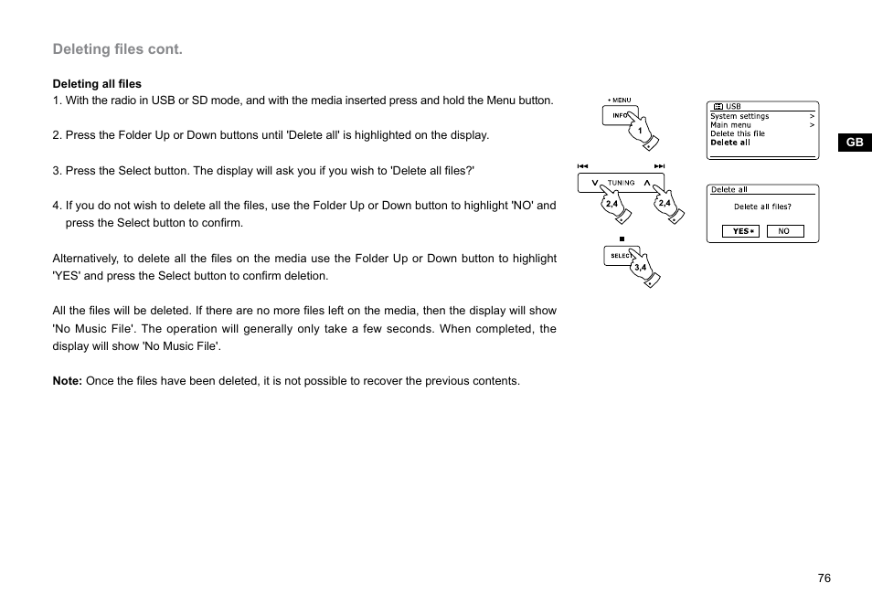 Deleting files cont | Sangean DDR-62 (V1) User Manual | Page 77 / 104