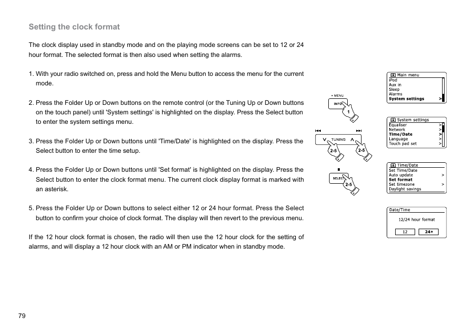 Setting the clock format | Sangean DDR-62 (V1) User Manual | Page 80 / 104