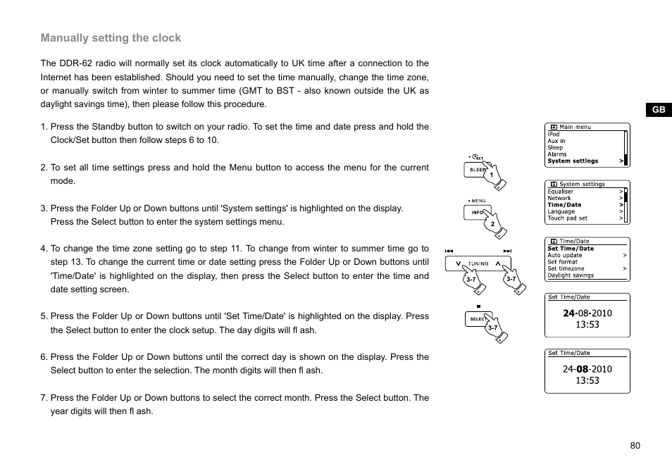 Manually setting the clock | Sangean DDR-62 (V1) User Manual | Page 81 / 104