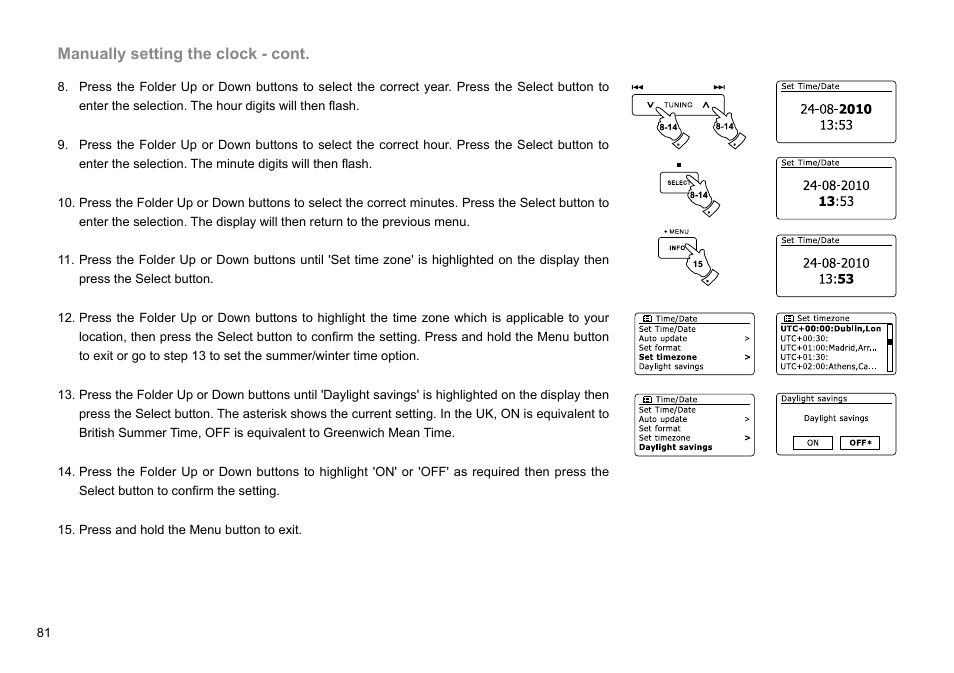 Manually setting the clock - cont | Sangean DDR-62 (V1) User Manual | Page 82 / 104