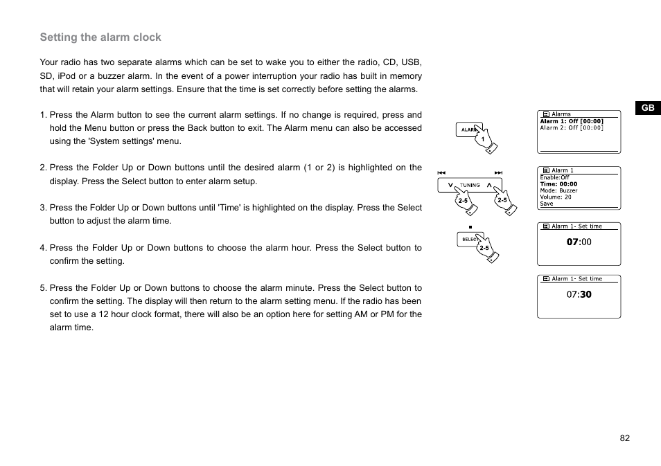 Setting the alarm clock | Sangean DDR-62 (V1) User Manual | Page 83 / 104