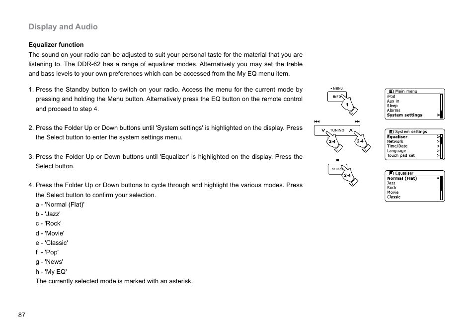 Display and audio | Sangean DDR-62 (V1) User Manual | Page 88 / 104