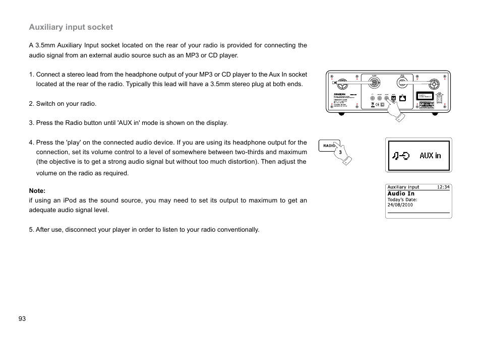 Auxiliary input socket | Sangean DDR-62 (V1) User Manual | Page 94 / 104