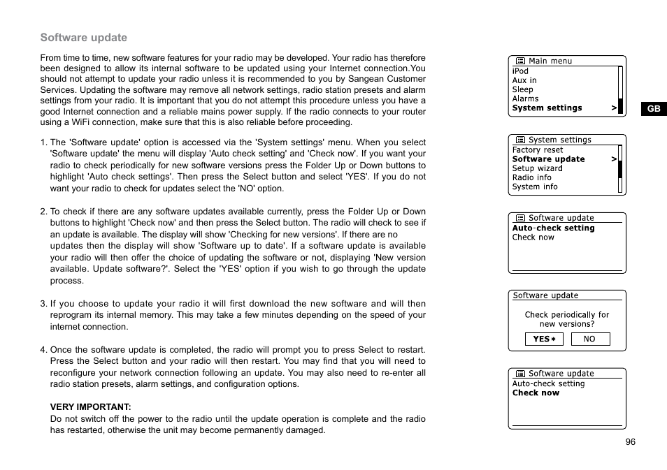 Software update | Sangean DDR-62 (V1) User Manual | Page 97 / 104