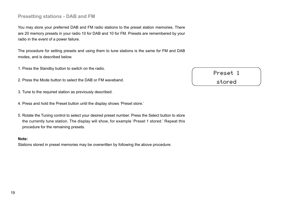 Preset 1 stored | Sangean DDR-36 (V1) User Manual | Page 20 / 43
