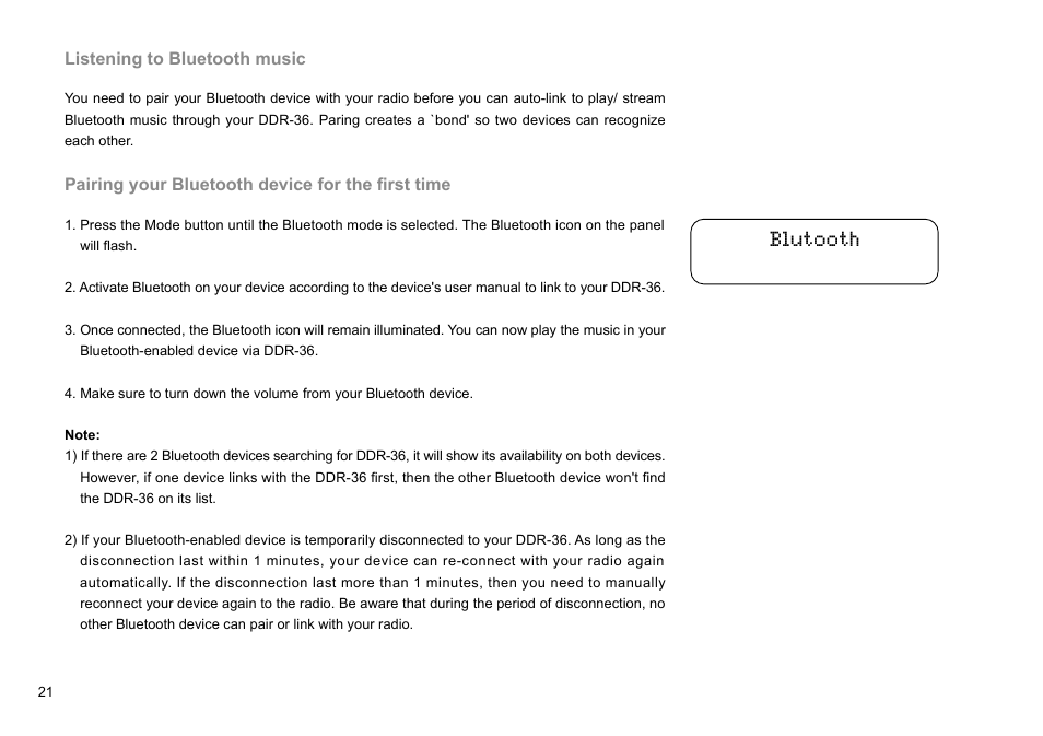 Blutooth | Sangean DDR-36 (V1) User Manual | Page 22 / 43