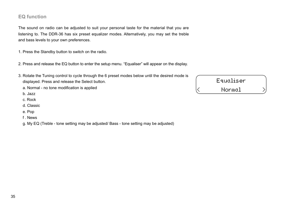 Equaliser < normal | Sangean DDR-36 (V1) User Manual | Page 36 / 43