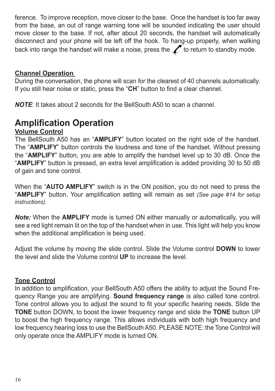 Amplification operation | BellSouth A50 User Manual | Page 16 / 29