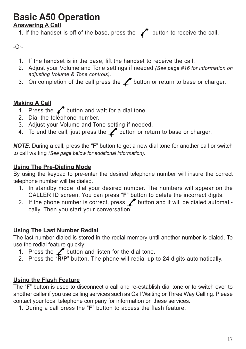 Basic a50 operation | BellSouth A50 User Manual | Page 17 / 29