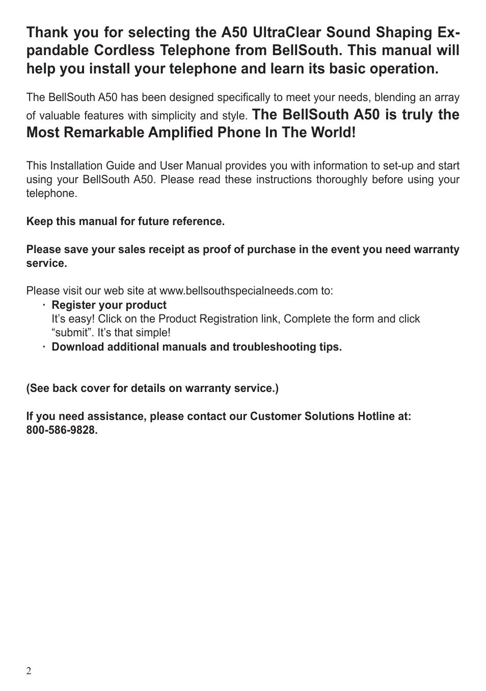 BellSouth A50 User Manual | Page 2 / 29