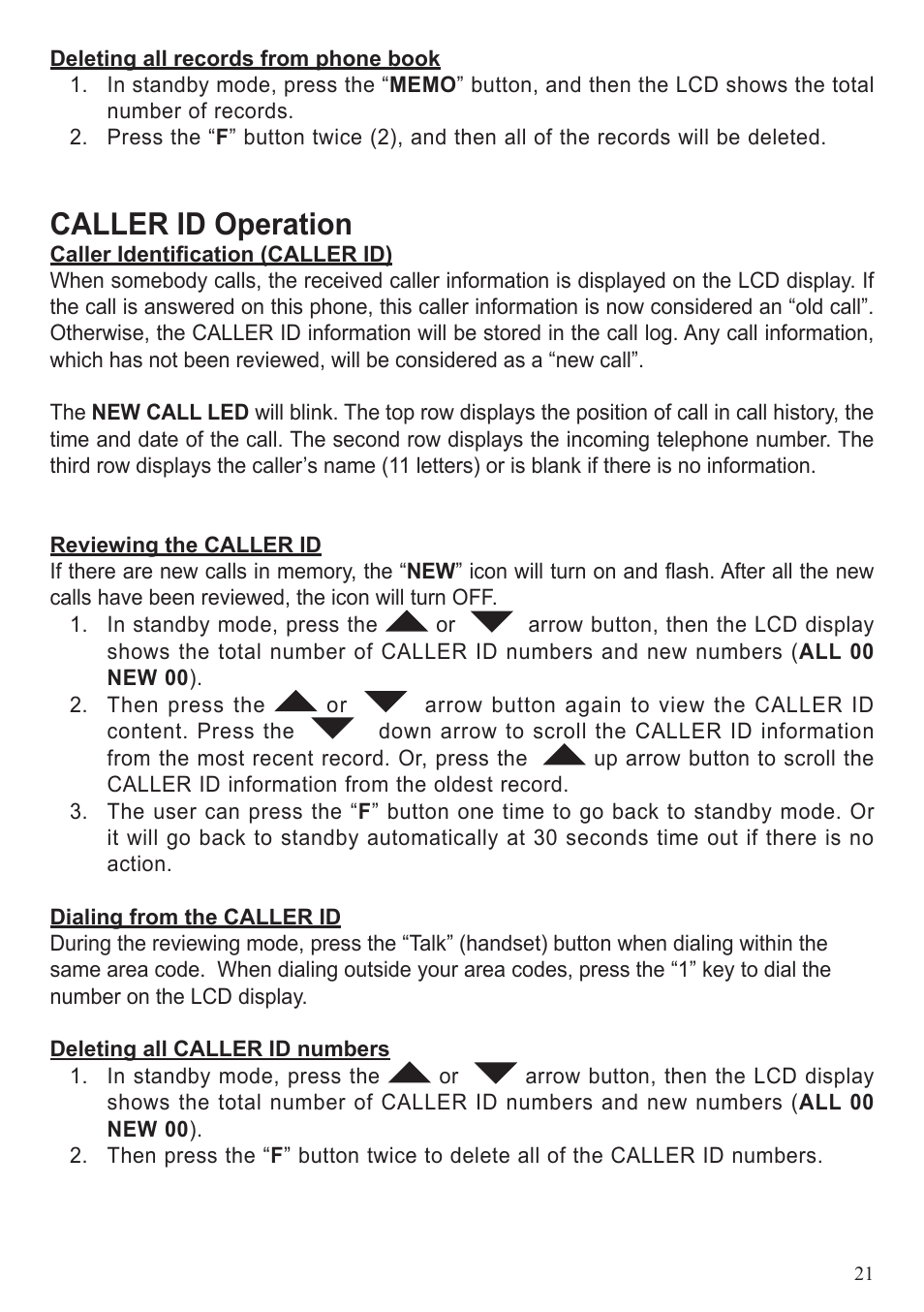 Caller id operation | BellSouth A50 User Manual | Page 21 / 29