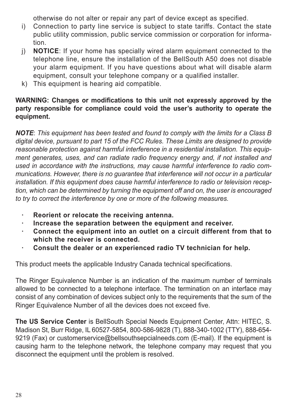 BellSouth A50 User Manual | Page 28 / 29