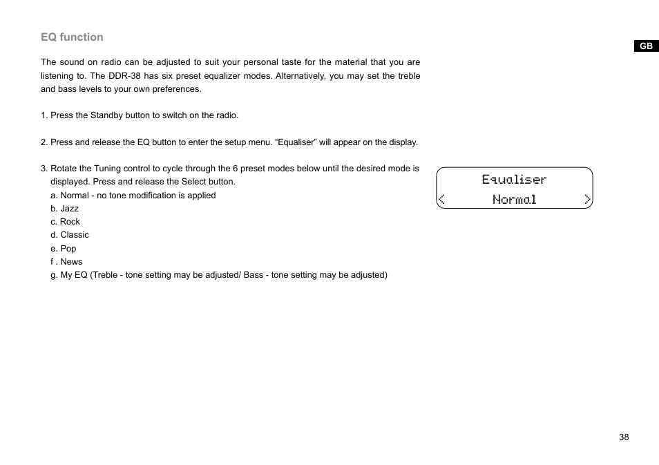 Equaliser < normal | Sangean DDR-38 (V1) User Manual | Page 39 / 46