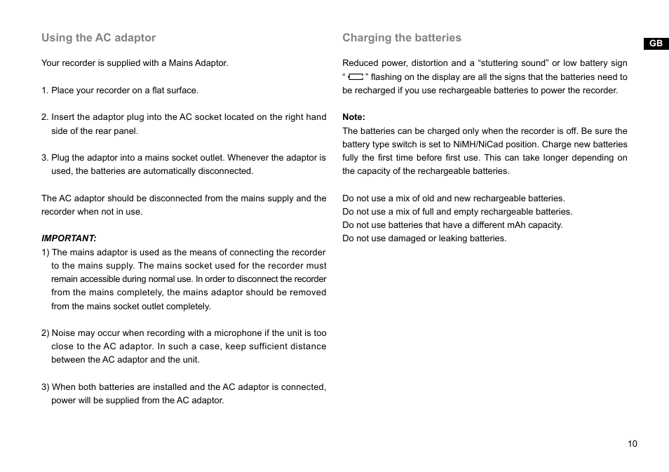 Using the ac adaptor, Charging the batteries | Sangean DAR-101 (R1) User Manual | Page 11 / 42