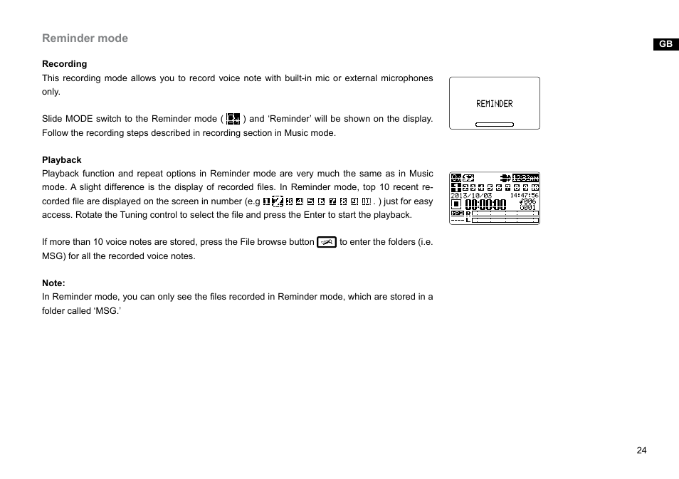 Reminder mode | Sangean DAR-101 (R1) User Manual | Page 25 / 42