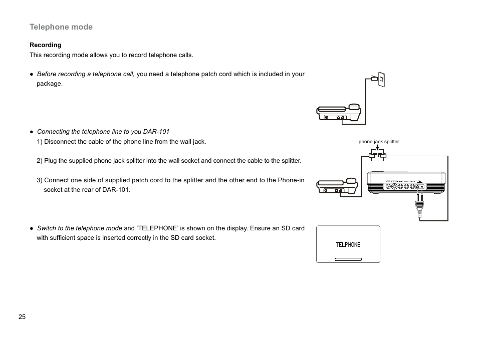 Telephone mode | Sangean DAR-101 (R1) User Manual | Page 26 / 42