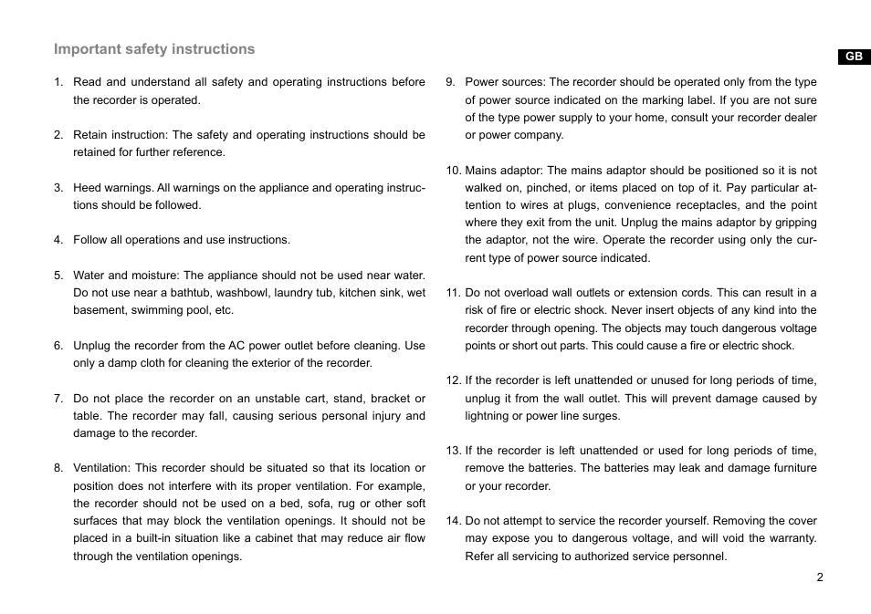 Important safety instructions | Sangean DAR-101 (R1) User Manual | Page 3 / 42