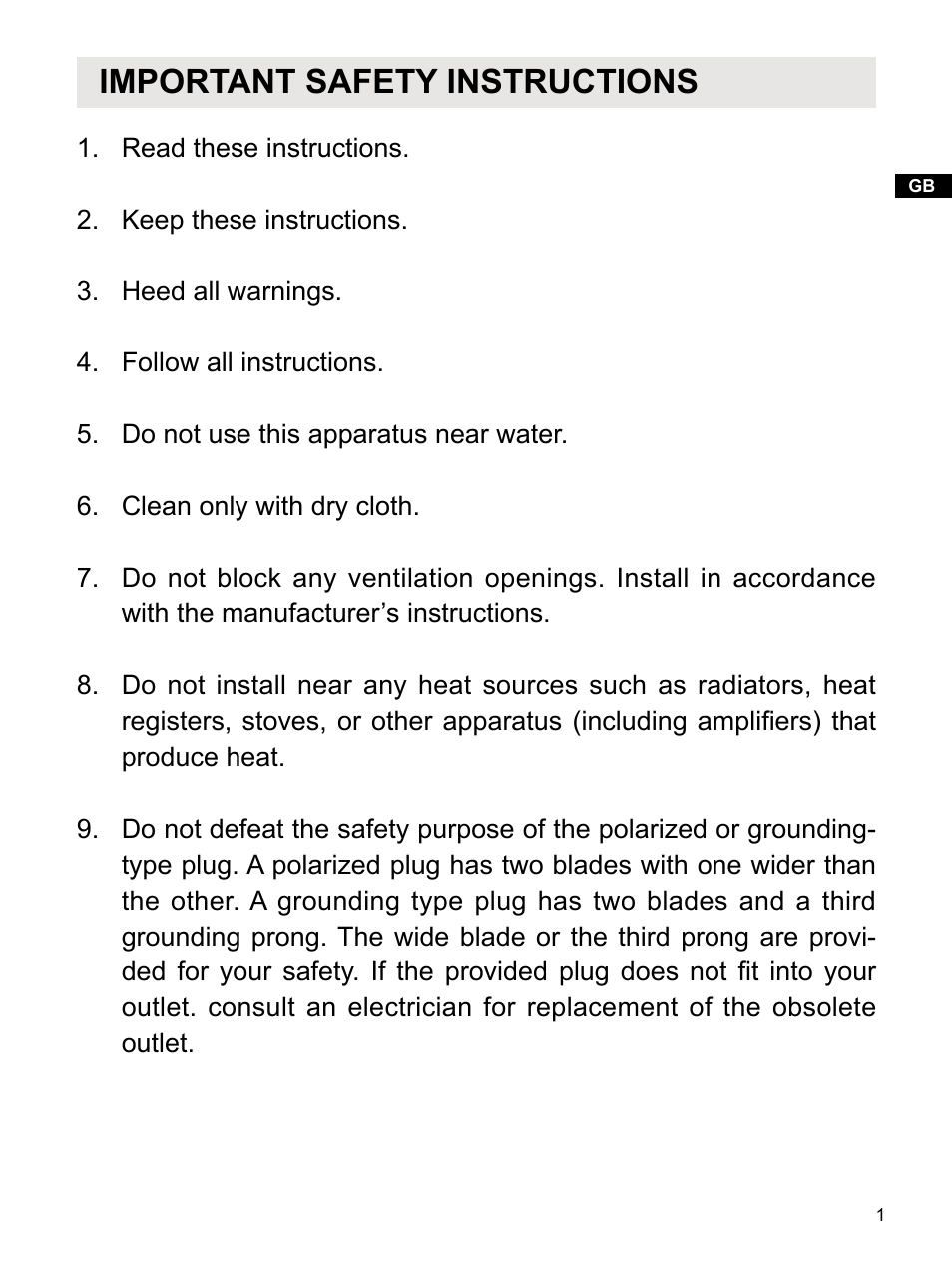 Important safety instructions | Sangean WR-1 (V1) User Manual | Page 2 / 12