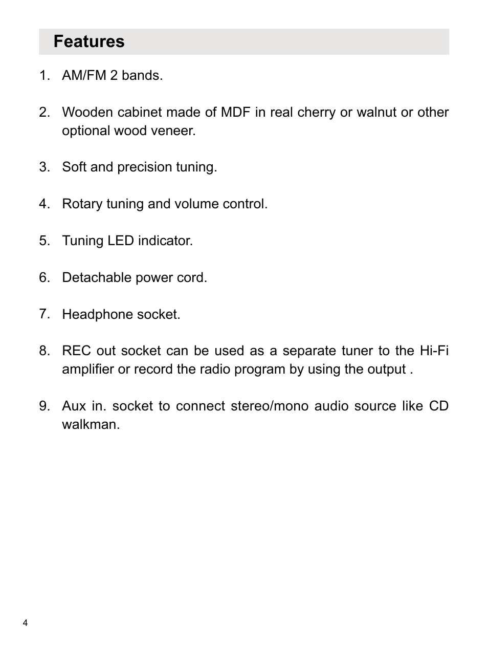 Features | Sangean WR-1 (V1) User Manual | Page 5 / 12