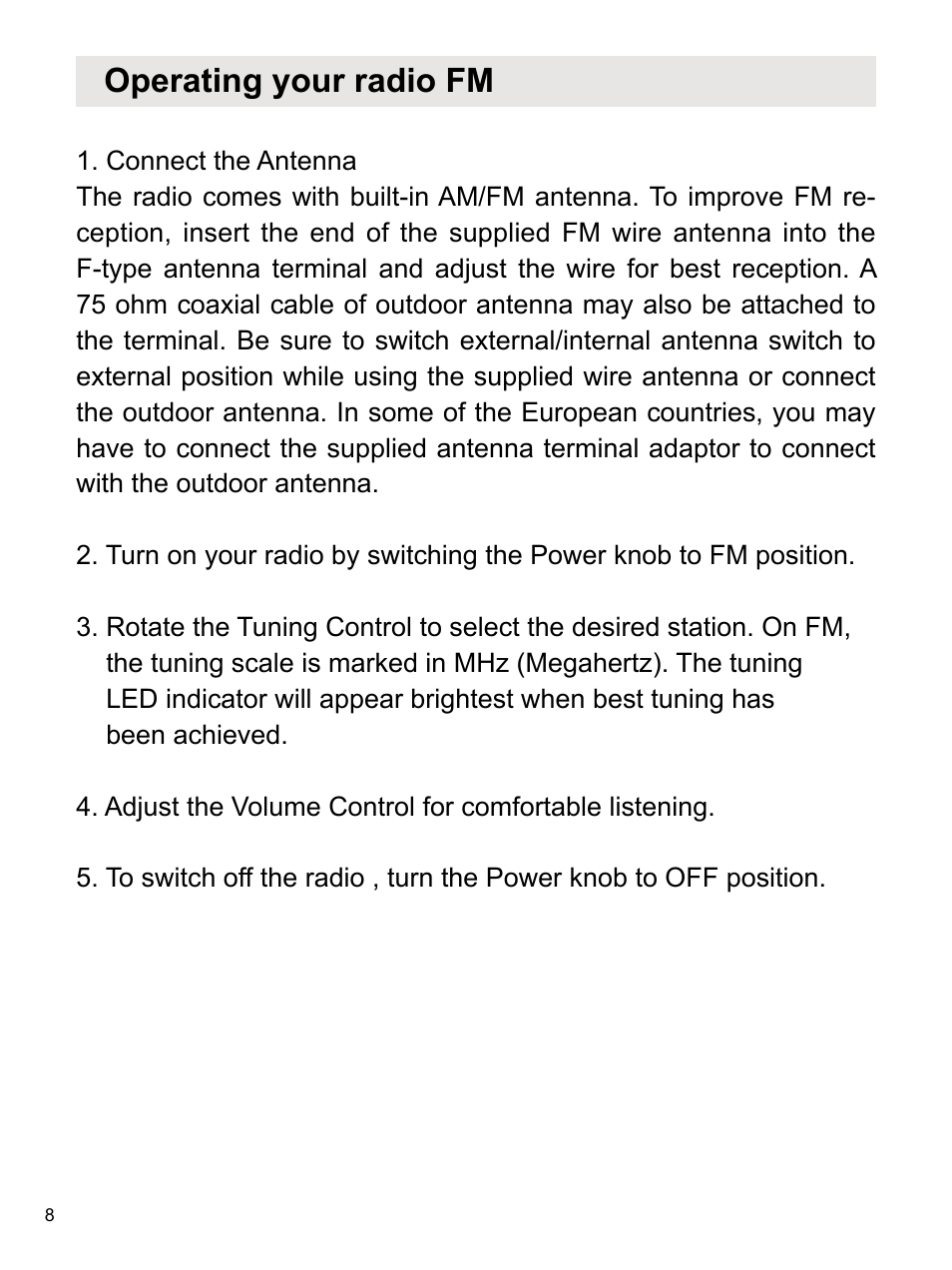 Operating your radio fm | Sangean WR-1 (V1) User Manual | Page 9 / 12