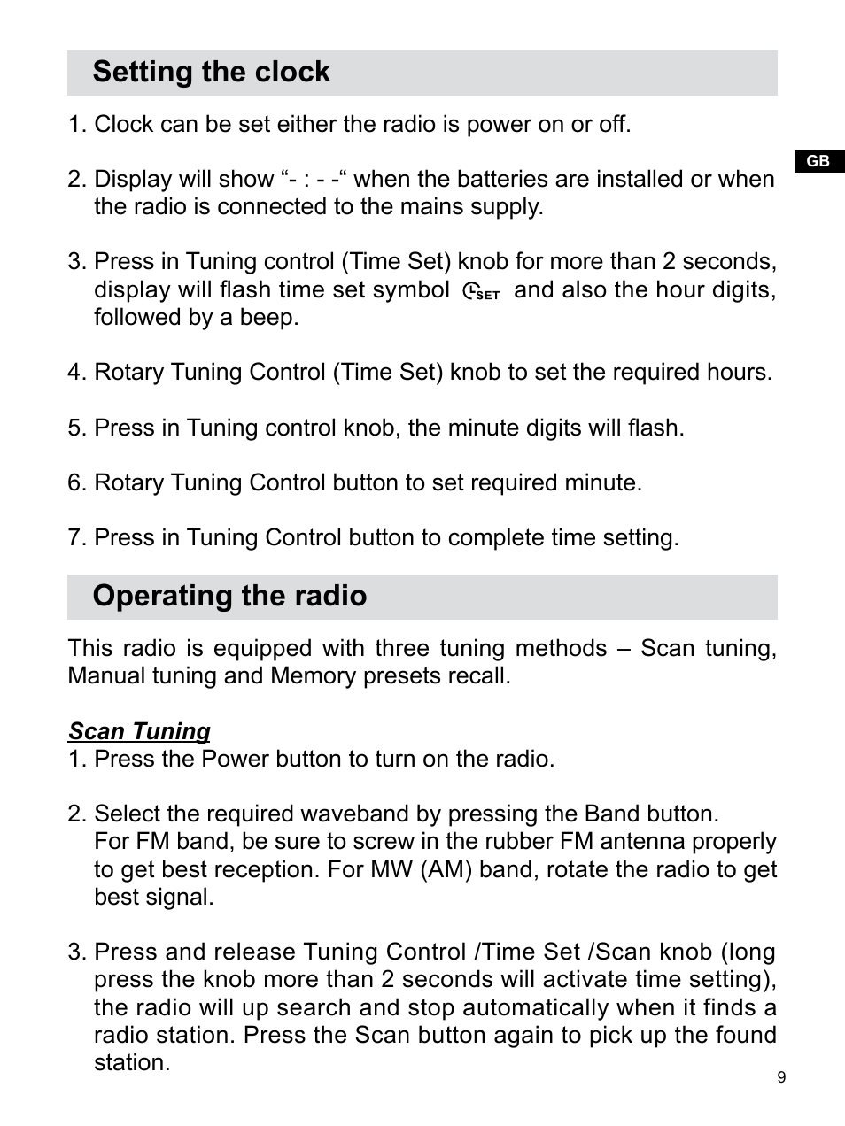 Setting the clock, Operating the radio | Sangean U3 (R1) User Manual | Page 10 / 19