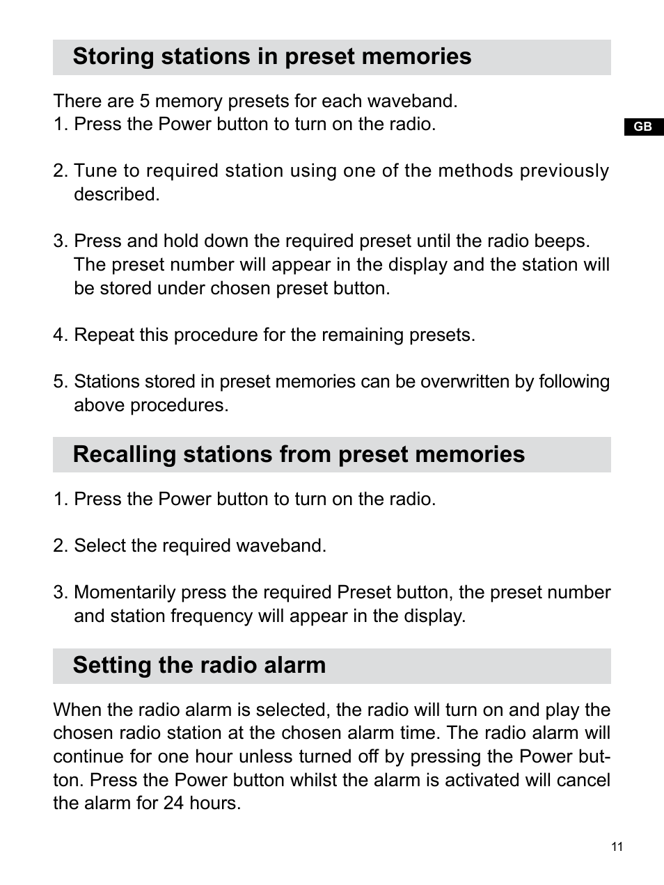 Setting the radio alarm | Sangean U3 (R1) User Manual | Page 12 / 19