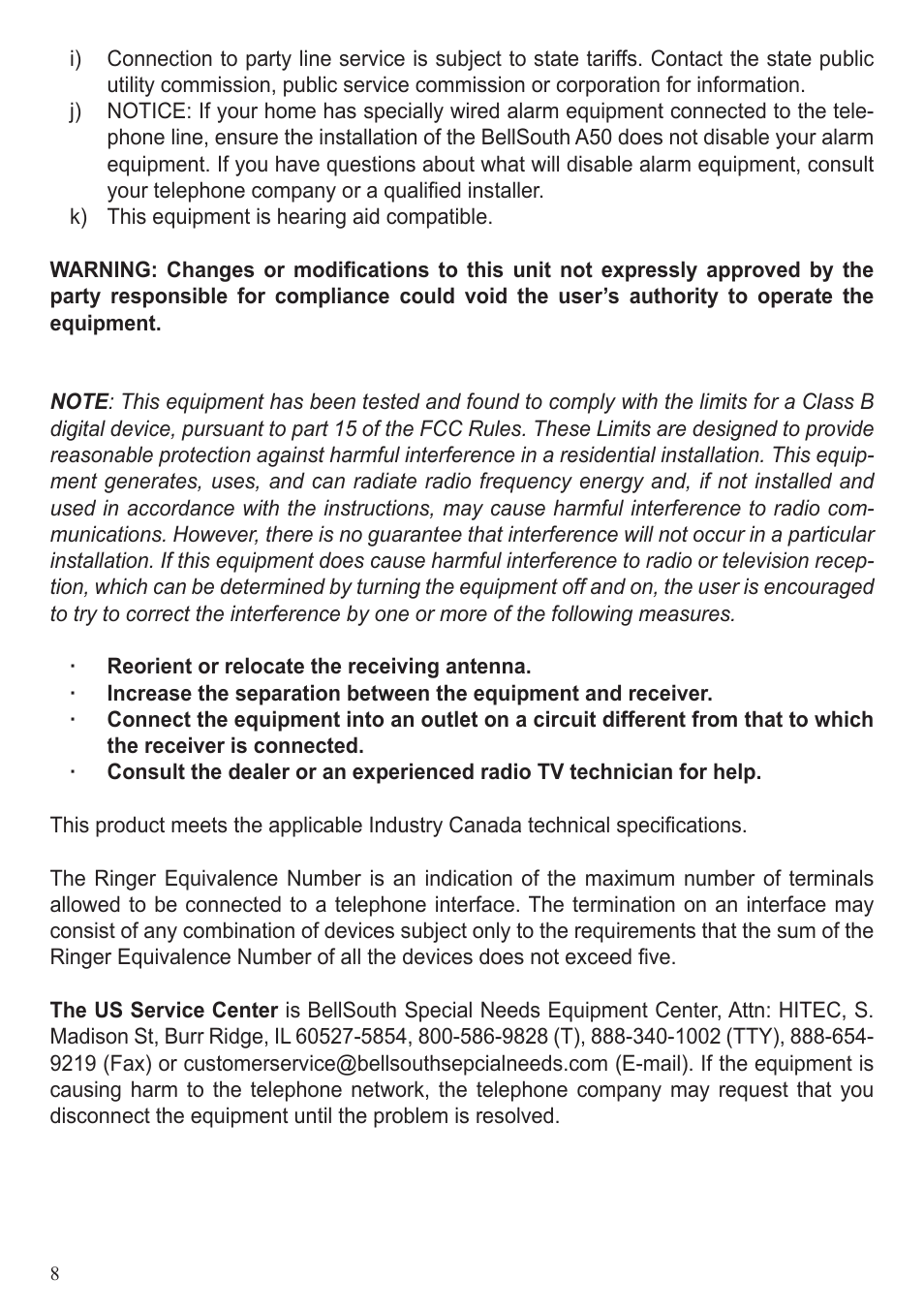 BellSouth A50E User Manual | Page 8 / 9