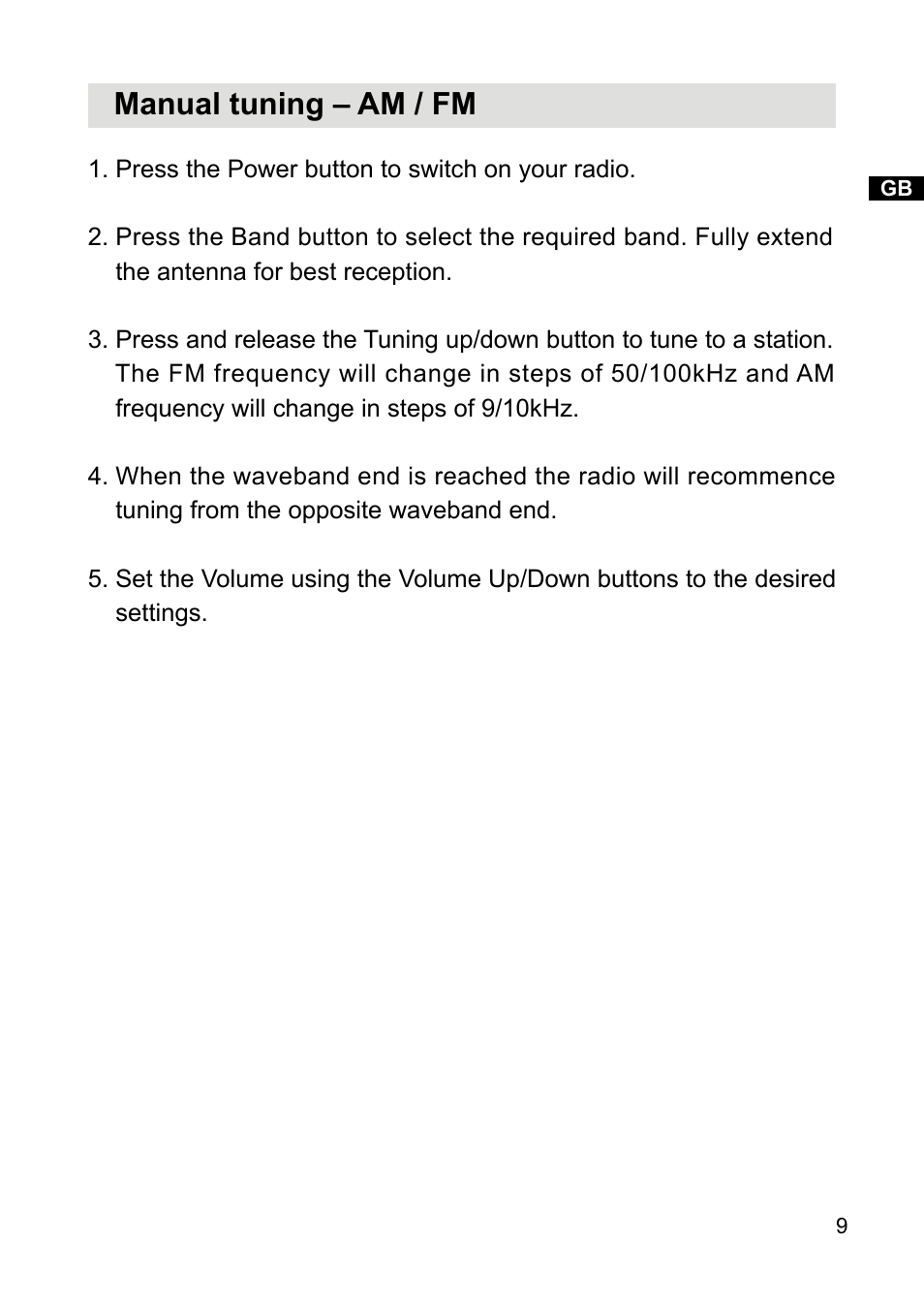 Manual tuning – am / fm | Sangean PR-D18 (V1) User Manual | Page 10 / 17