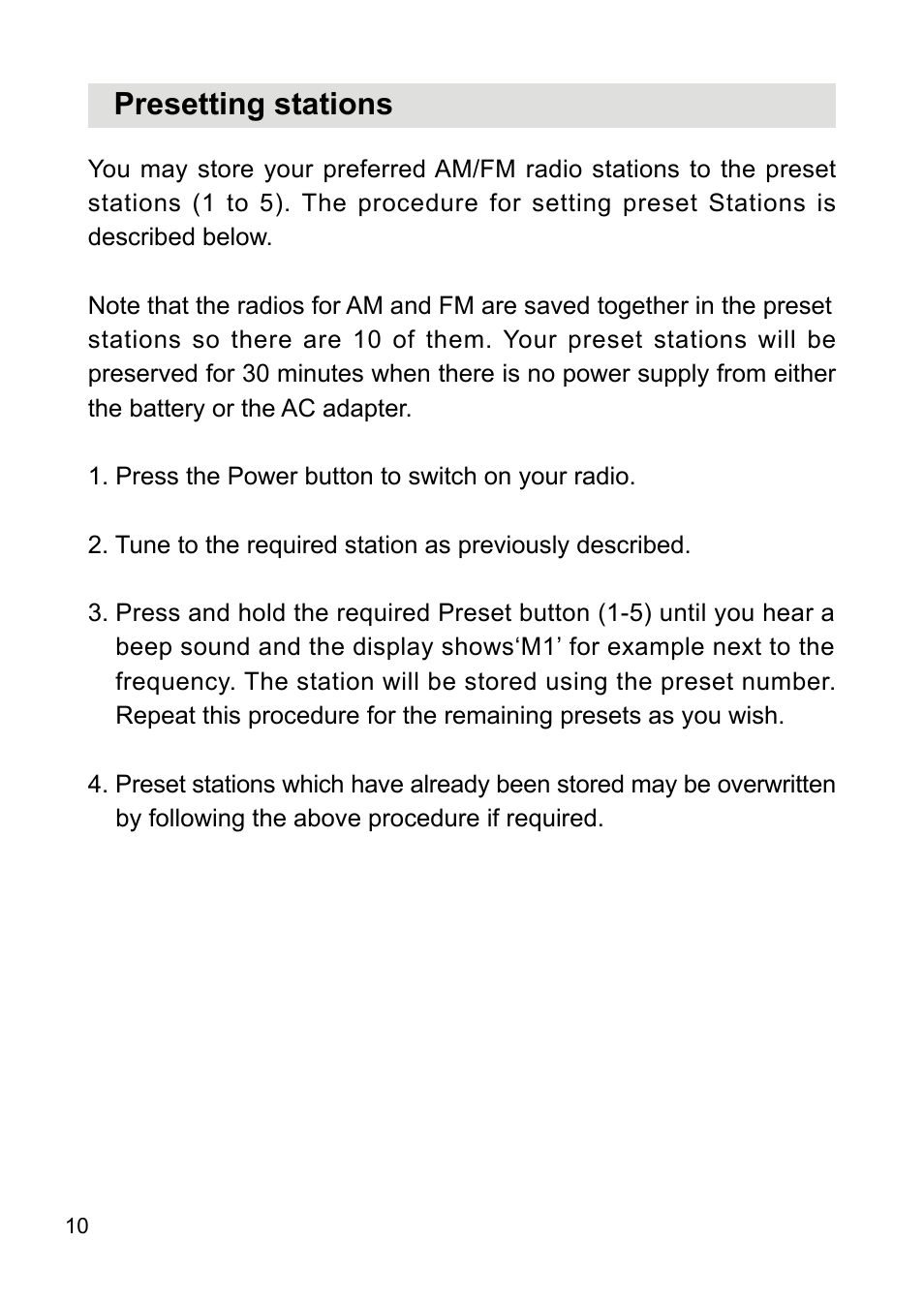 Presetting stations | Sangean PR-D18 (V1) User Manual | Page 11 / 17