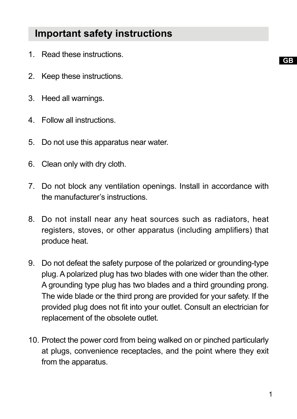 Important safety instructions | Sangean PR-D18 (V1) User Manual | Page 2 / 17